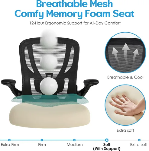 Vista 7 de Silla de oficina ergonómica de escritorio, silla de computadora de malla, silla de trabajo transpirable con ruedas, soporte lumbar ajustable, sillas