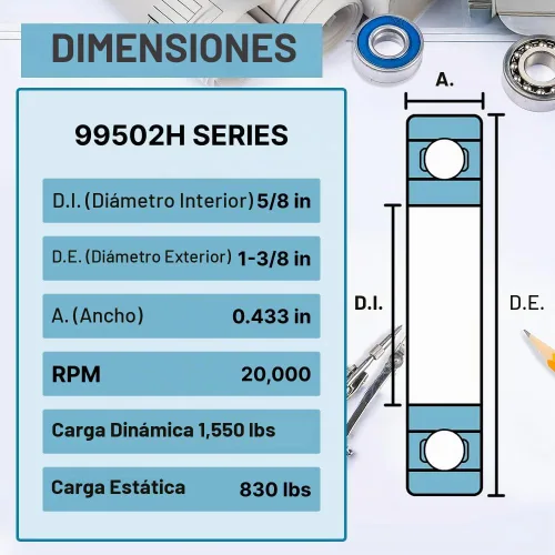 Vista 3 de PGN 99502H Rodamiento de husillo de cortacésped - 5/8" x1-3/8 x.433 (4 unidades)