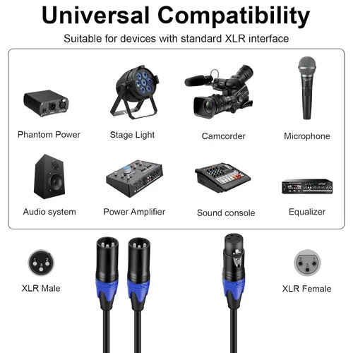 Vista 4 de Poyiccot XLR - Cable divisor de 1 hembra a 2 macho, cable divisor XLR Y de 3 pines, cable combinador en Y, adaptador de audio de micrófono