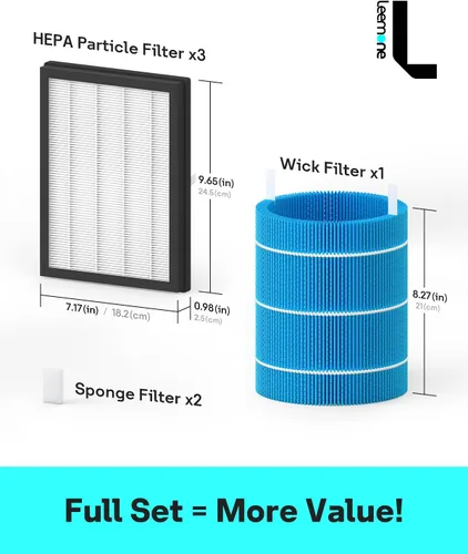 Vista 3 de Leemone Filtro de partículas de repuesto DH3i y filtro de mecha compatible con purificador de aire y humidificador Blueair 2 en 1 Purify + Humidify