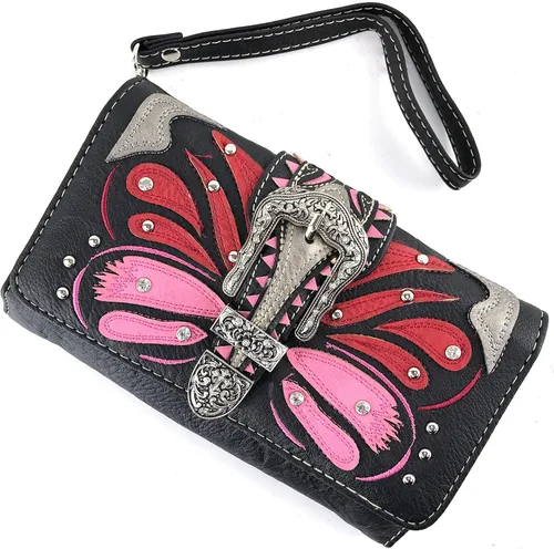 Vista 2 de Zelris hebilla abstracta mariposa ilustraciones mujeres Crossbody muñeca trifold cartera