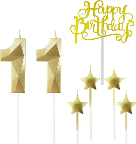 Vista 37 de Velas de cumpleaños doradas con número 20 y velas de estrella de cumpleaños de 7 cm Velas para pastel de cumpleaños en forma de diamante 3D son