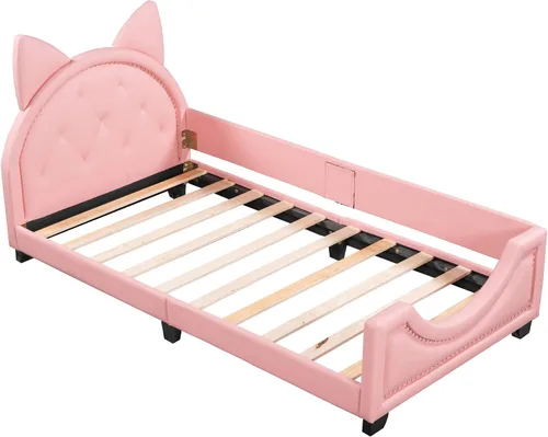 Vista 5 de FridayParts Sofá cama tapizado de tamaño individual con cabecero en forma de orejas de cartón, rosa