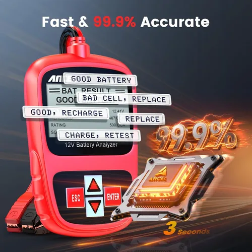 Vista 5 de ANCEL BST200 Car Battery Tester 12V Battery Load Tester, 100-1100 CCA Automotive Digital Analyzer Tool with Upgraded Reinforced Clamps for Car Truck