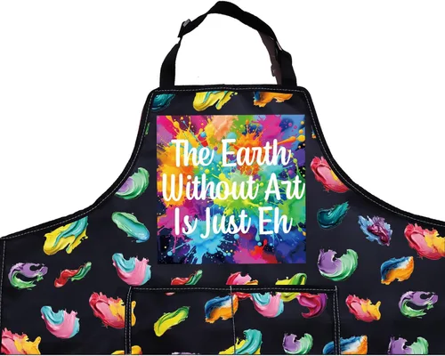 Vista 6 de PXTIDY Regalo para pintor de artista, The Earth Without Art Is Just Eh, delantal de artista de pintura con bolsillos para estudiantes amantes
