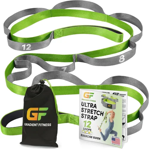 Vista 10 de Gradient Fitness Stretching Strap for Physical Therapy, 12 Multi-Loop Stretch Strap 1" W x 8' L, Neoprene Handles, Physical Therapy Equipment, Yoga