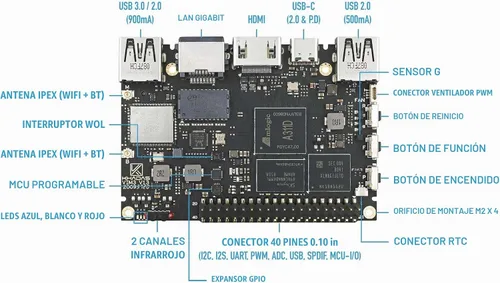 Vista 2 de Khadas Computadora de placa única, VIM3 Basic Amlogic A311D, CPU más rápida, unidad de procesamiento neuronal para PCIe conmutable A.I.y USB 3.0