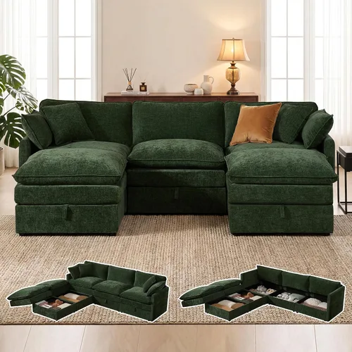 Vista 20 de Sofá modular con almacenamiento, sofá cama de 103 pulgadas, sofá cama seccional, sofá nube de gran tamaño con otomana móvil, sofá moderno de 6