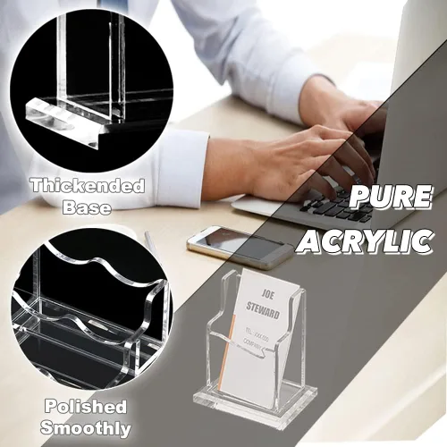 Vista 2 de PARTSPOWER Tarjetero acrílico para escritorio, soporte vertical transparente para tarjetas de presentación, accesorio de escritorio, organizador