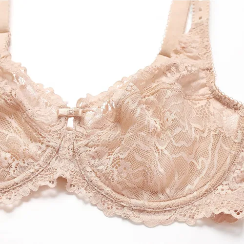 Vista 4 de DELIMIRA Brasier de encaje con aros sin forro para mujer, talla grande, con cobertura completa