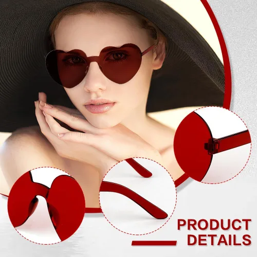 Vista 66 de Lentes de sol con forma de corazón, 2 pares de lentes de sol en forma de corazón, gafas de sol rave para mujeres, regalos de fiesta