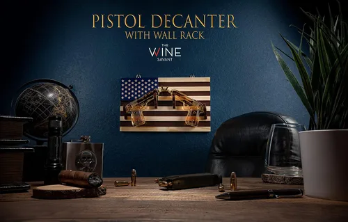 Vista 3 de The Wine Savant - Juego de 2 decantadores de whisky con pistola de 10.11 onzas líquidas en estante de pared con bandera estadounidense por The Wine