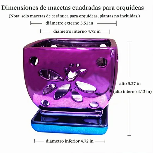 Vista 3 de Macetas de orquídeas con agujeros cuadrados de cerámica para orquídeas de Púrpura