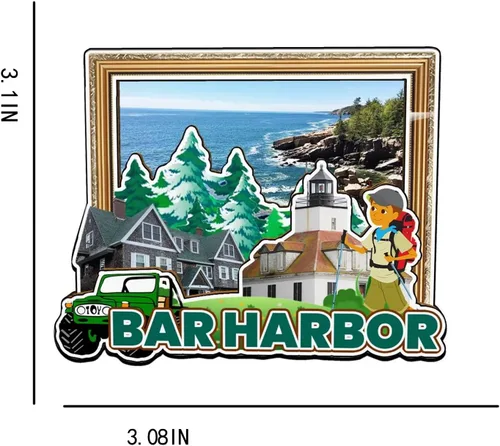 Vista 3 de Bar Harbor Maine USA imán de nevera de madera 3D monumentos de viaje coleccionables recuerdos decoración hecha a mano -3197
