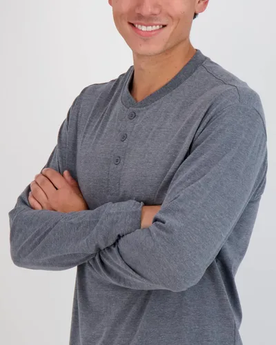 Vista 3 de Real Essentials Paquete de 3 camiseta Henley de manga corta y larga de algodón para hombre, ropa deportiva de alto rendimiento