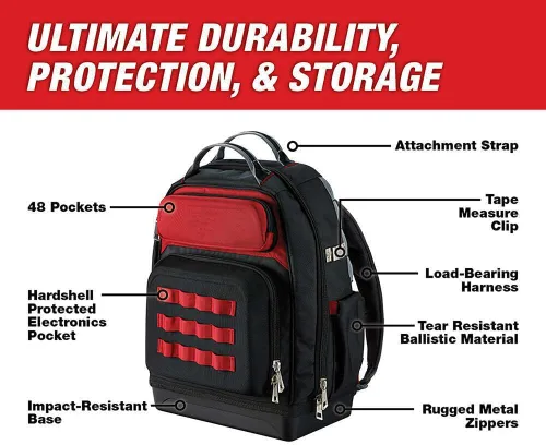Vista 3 de 48-22-8201 Compatible con Milwaukee Base Resistente a Impactos Balísticos Ultimate Jobsite Mochila 48 Bolsillos
