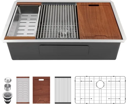Vista 22 de Lordear - Fregadero de barra de 12 pulgadas bajo montaje, estación de trabajo, calibre 16, T304, 12 x 15, acero inoxidable, fregadero de cocina