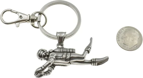 Vista 4 de 3D Scuba Diver Keychain in Stainless Steel Certified Diver Gift 50mm x 28mm Charm