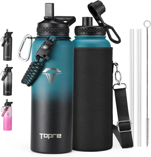 Vista 19 de Topre Botella de agua aislada de 32 onzas, botella de agua al vacío de acero inoxidable, sin BPA y a prueba de fugas - con asa de paracord, correa