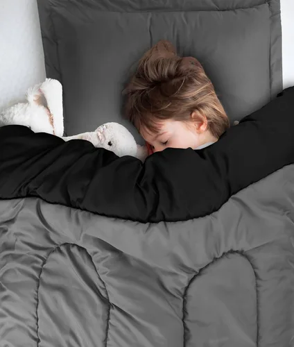 Vista 8 de Utopia Bedding - Juego de edredón reversible para todas las estaciones en negro y gris con 2 fundas de almohada, juego de ropa de cama de microfibra