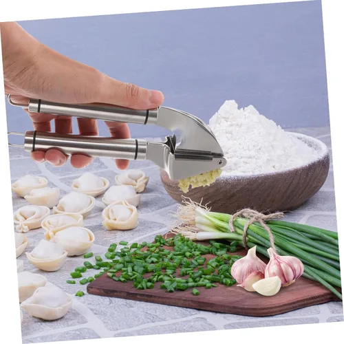 Vista 4 de ABOOFAN 1 juego de prensa de ajo manual de acero inoxidable sin esfuerzo herramienta para la cocina fácil de limpiar diseño elegante incluye pelador
