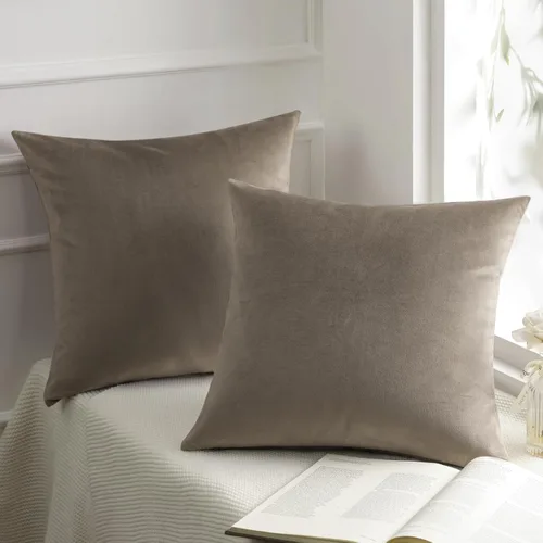 Vista 37 de Phantoscope Paquete de 2 fundas de almohada decorativas de terciopelo suave y cuadrado para sofá, color beige, 18 x 18 pulgadas, 17.7 x 17.7 in