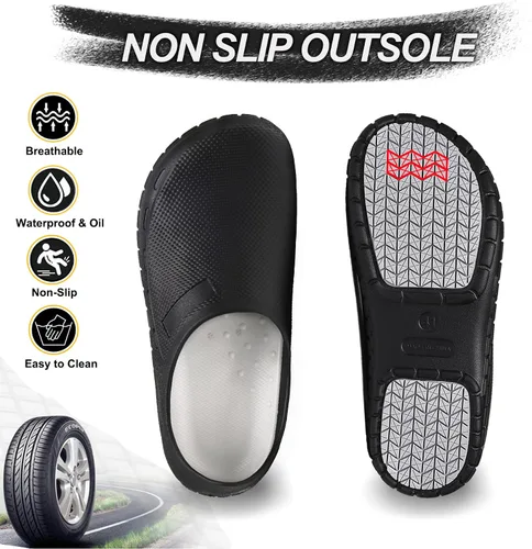 Vista 3 de Zapatos de chef Zapatos de cocina para hombre, zapatos de cocina antideslizantes, a prueba de agua, zuecos de trabajo para hombre, cómodos zapatos