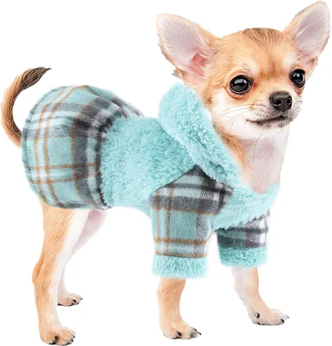 Vista 18 de Vestido de perro para perro pequeño, suéter Yorkie para niña, ropa de cachorro a cuadros, chihuahua, gato, linda ropa de forro polar cálido