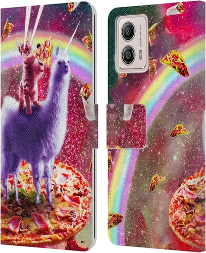Vista 19 de Head Case Designs Officially Licensed Random Galaxy Cat & Electric Pancakes Space Llama Leather Book Wallet Case Cover Compatible with Motorola Moto