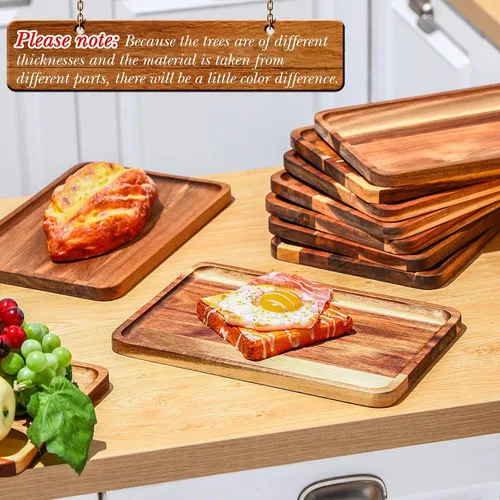 Vista 4 de Roshtia 12 Pcs Bandeja de Servir de Madera de Acacia Rectangular Bandeja de Servir de Madera Platos de Cena de Navidad Tabla de Queso y Charcutería