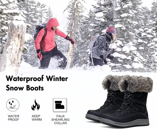 Vista 4 de VEPOSE - Botas de invierno para mujer impermeables