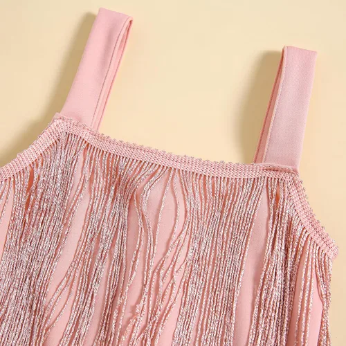 Vista 4 de Vestido de lentejuelas para niños, vestido sin mangas con borlas brillantes, vestido de baile latino para fiesta, vestido de baile latino, 1-6T