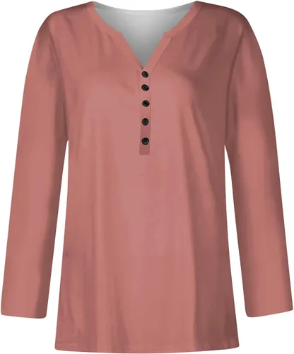Vista 2 de Womens Long Sleeve T-Shirts V-Neck Botton Sweatshirt Solid Vintage Shirt Oversized Casual Top Comfy Cute Blouse