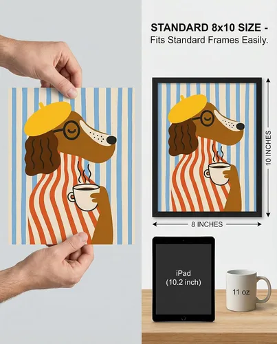 Vista 3 de Funky Dog - Póster de cocina moderna de mediados de siglo, diseño de The Morning Brew Coffee Bar, 8 x 10 pulgadas, sin marco, moderno, arte