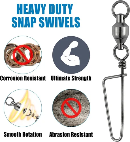 Vista 5 de Dr.Fish Fishing Snap Swivels Ball Bearing Swivels Fishing Tackle Saltwater & Freshwater Coast-Lock Lure Snap Clips Terminal Tackle Line Leader