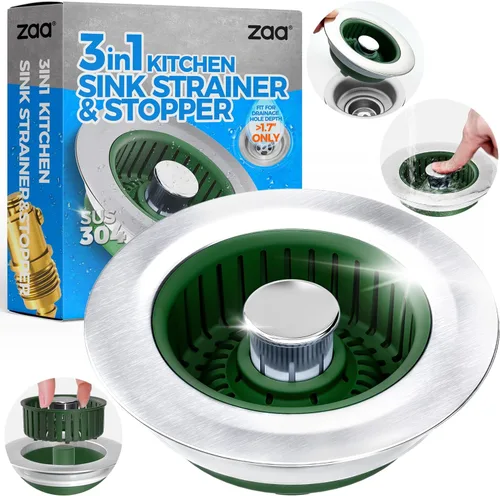 Vista 8 de zaa Colador de drenaje para fregadero, tapón 3 en 1 para fregadero de cocina, tapón de drenaje de cocina de acero inoxidable y cubierta con colador
