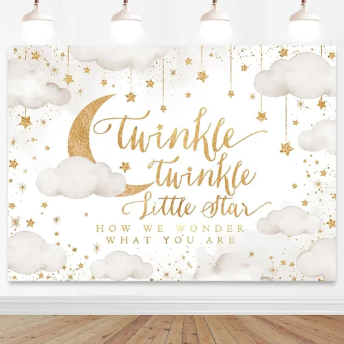 Vista 7 de Mocsicka Twinkle Twinkle Little Star - Telón de fondo beige para revelación de género para fiesta de niño o niña, decoración de nube y luna, baby