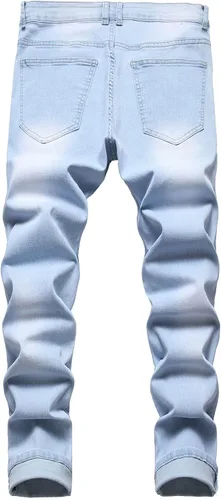 Vista 2 de Jeans rasgados para hombre, ajustados, elásticos, desgastados, cómodos, de moda