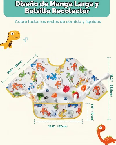 Vista 5 de Lictin 3 Pack Baby Bibs for Boy or Girl, Cute Long Sleeve Bib, Waterproof Bibs for Toddlers Multicolor-1