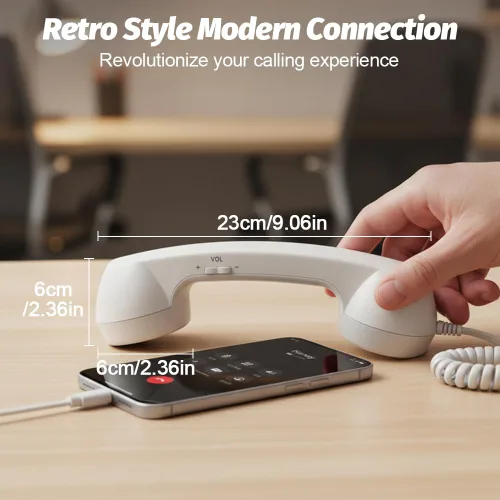 Vista 8 de Auricular de teléfono retro, nuevo tipo-C 2026 estilo retro con cable, auricular de teléfono para teléfono móvil, receptor retro con cable para Negro