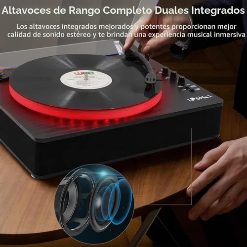 Vista 5 de LP&No.1 - Tocadiscos con altavoces estéreo incorporados, control LED, tocadiscos de vinilo de 3 velocidades con transmisión por correa con Negro