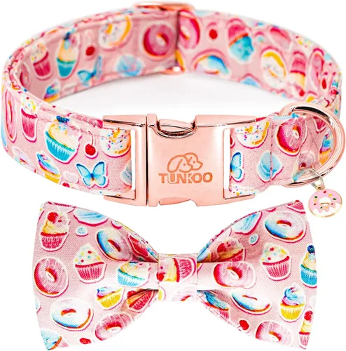 Vista 18 de Tunkoo Collar para perro con pajarita, elegante, a cuadros, suave, cómodo, de algodón, ajustable, hebilla de metal premium, pequeño, mediano