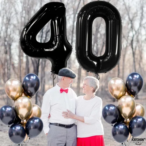 Vista 3 de KatchOn Globos negros de aluminio con el número 40 para decoración