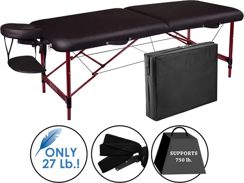 Vista 2 de Master Massage Zephyr - Mesa de masaje portátil y ligera, mesa de tatuaje, cama de spa (negro, granate)