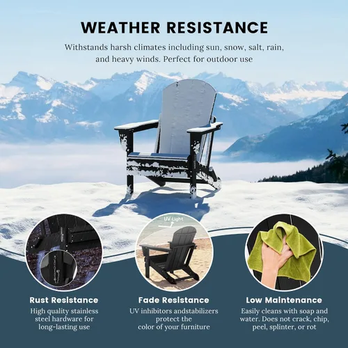 Vista 4 de HDPE Laguna Silla Adirondack plegable de polietileno para exteriores, color negro