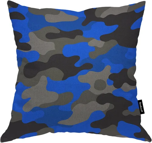 Vista 15 de Funda para cojín Beabes de 18"X18" con ancla, diseño náutico azul y blanco a rayas, funda de almohada cuadrada de algodón y lino para el hogar