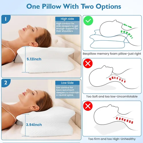 Vista 5 de 2 almohadas cervicales para aliviar el dolor de cuello, almohada cervical para dormir de lado, ergonómicas de espuma viscoelástica, almohadas