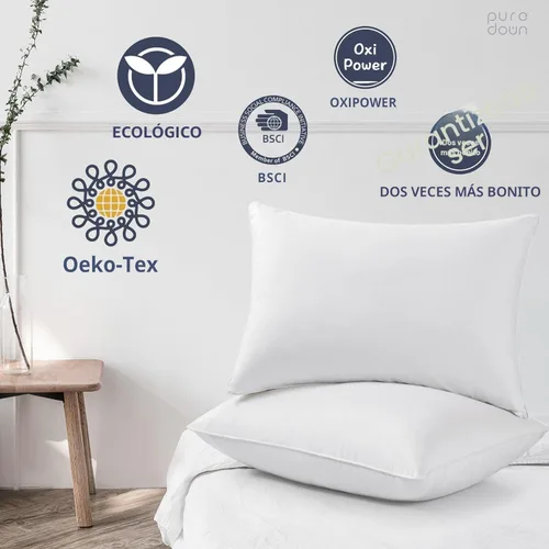 Vista 7 de puredown® - Juego de 2 almohadas de plumas y plumón de ganso blancas con funda de 100% algodón suave, almohadas de colección de hotel para cama