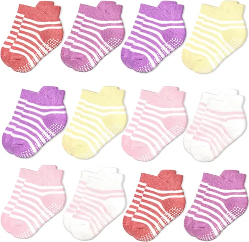 Vista 8 de HYCLES Calcetines para niña, 12 pares de calcetines antideslizantes para niñas de 1 a 7 años