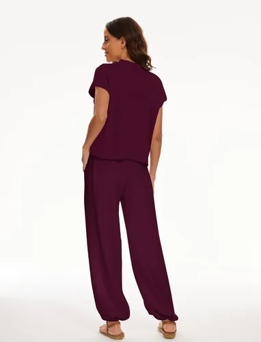Vista 5 de SAFRISIOR Conjunto de suéter de dos piezas para mujer, sin mangas, suéter de punto y pantalones de cintura alta